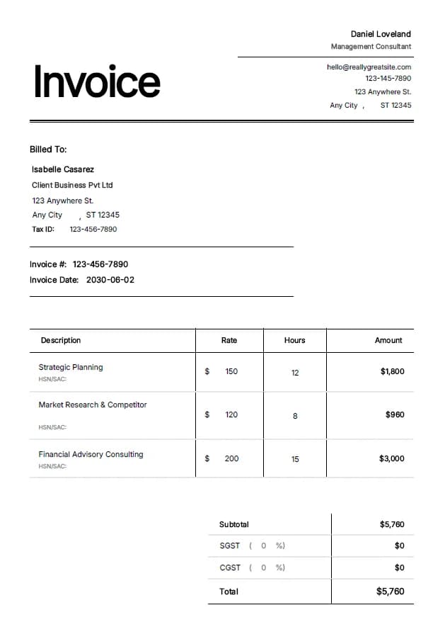 Consultation Invoice Templates
