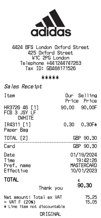 Adidas Receipt Generator