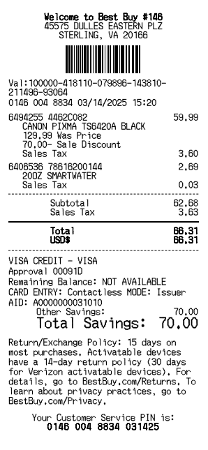 Best Buy Receipt