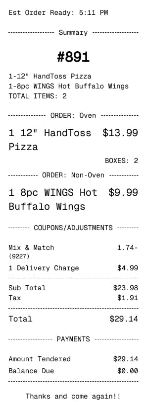 Dominos Receipt Generator