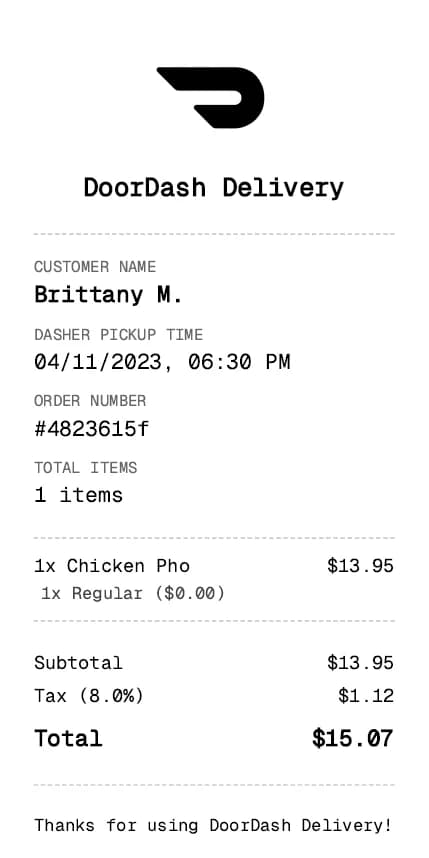 DoorDash Receipt
