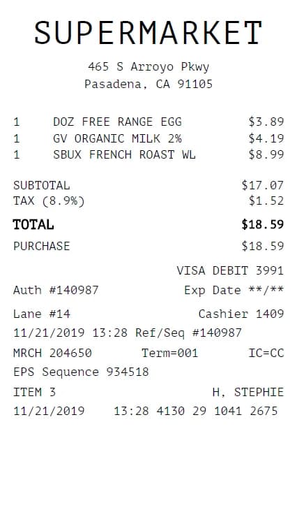 Grocery Receipt Generator