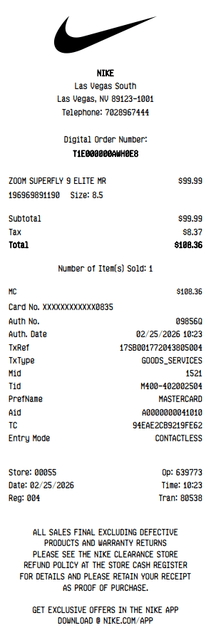 Nike Receipt