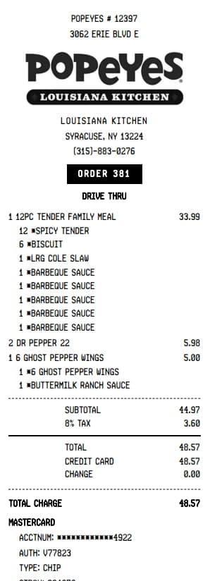 Popeyes Receipt Generator