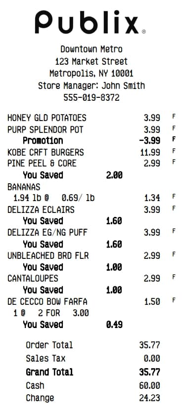 Publix Receipt Generator