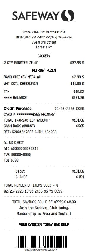 Safeway Receipt Generator