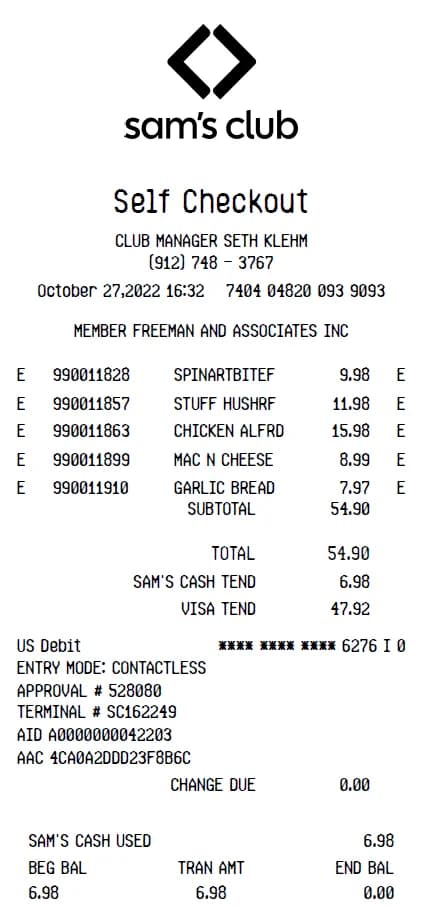 Sam's Club Receipt Generator