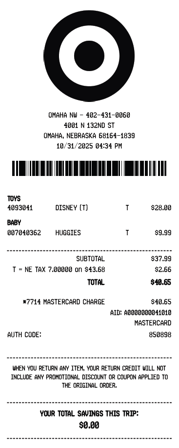 Target Receipt