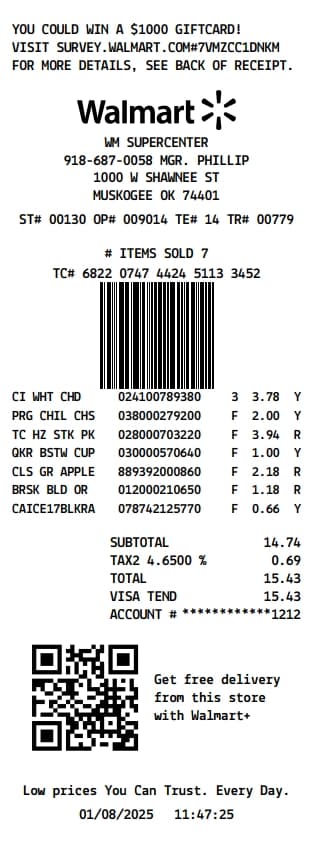Walmart Receipt Generator