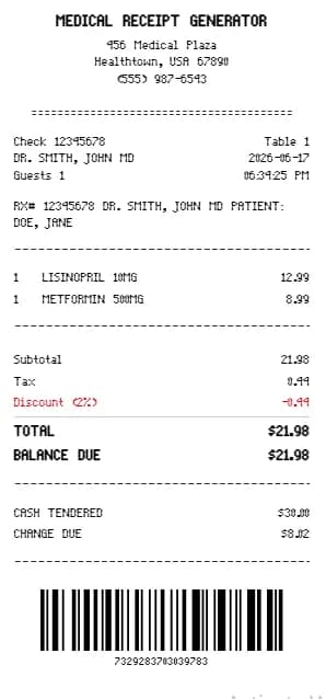 Medical Receipt Generator