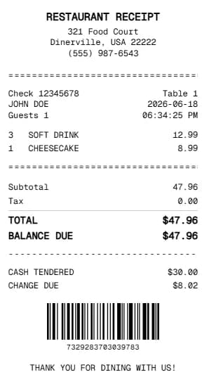 Restaurant Receipt Generator