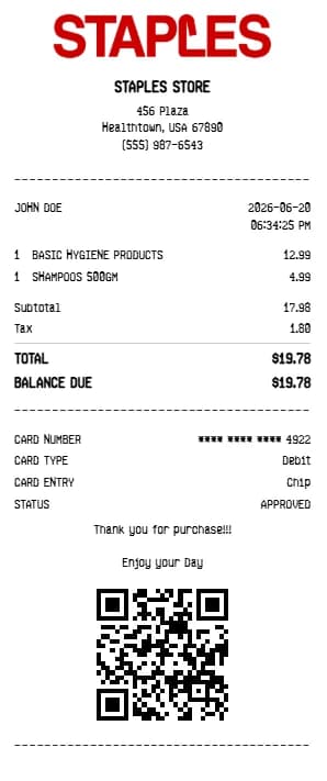 Staples Receipt Generator
