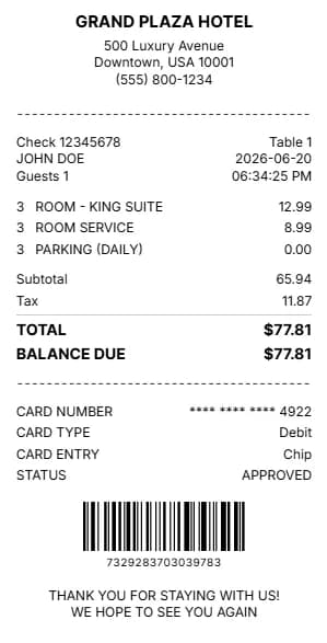 Hotel Receipt Generator
