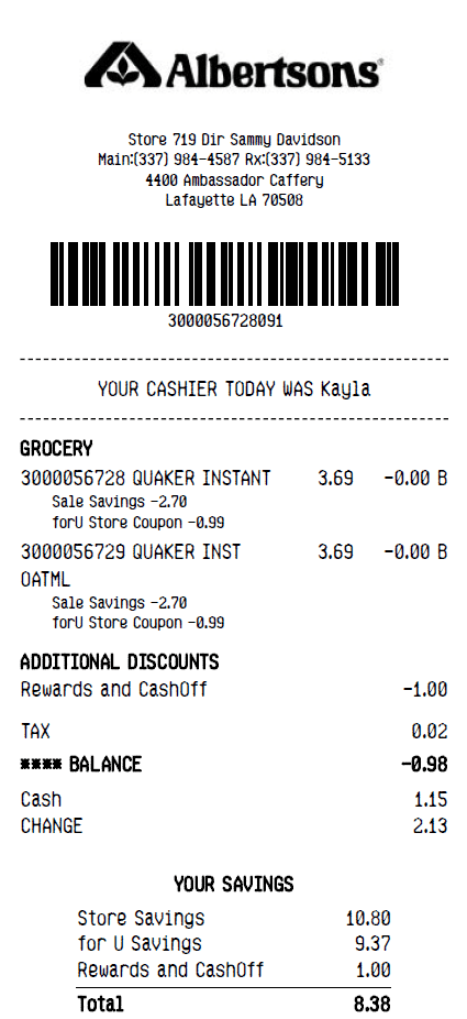 Albertsons Receipt
