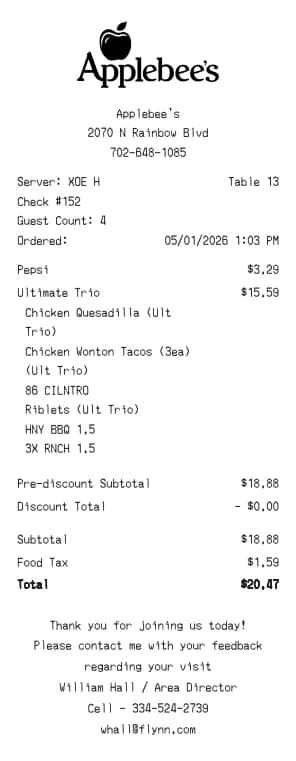 Applebee's Receipt Generator