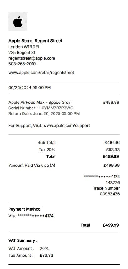 Apple Store Receipt
