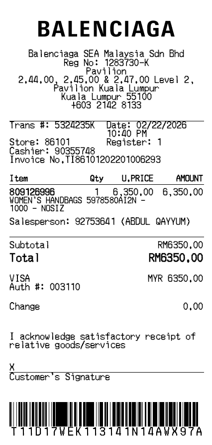 Balenciaga Receipt