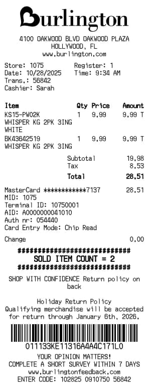 Burlington Receipt Generator
