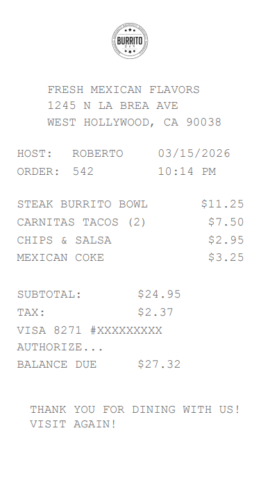 Burrito Bar Receipt