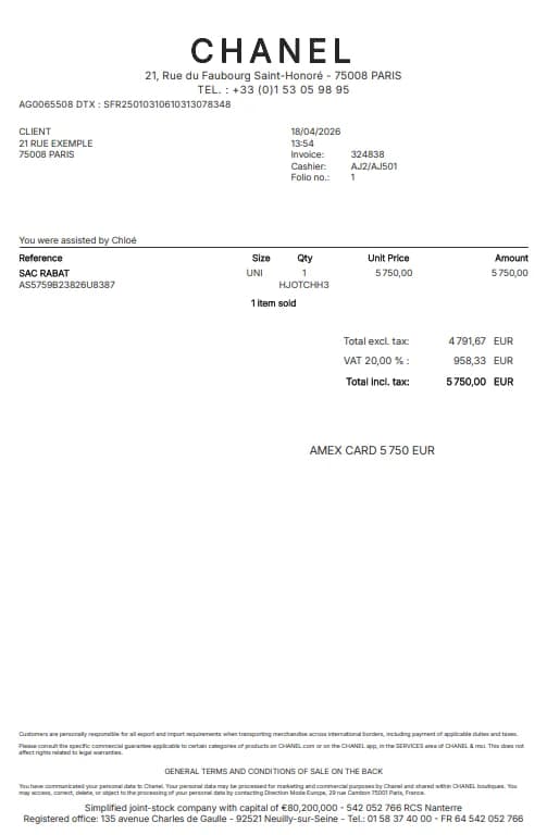 Chanel Receipt Generator