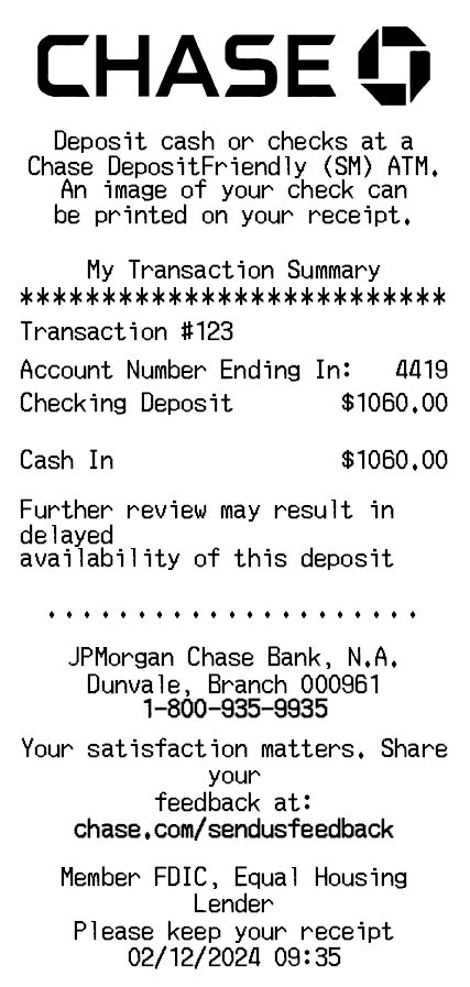 Chase ATM Receipt