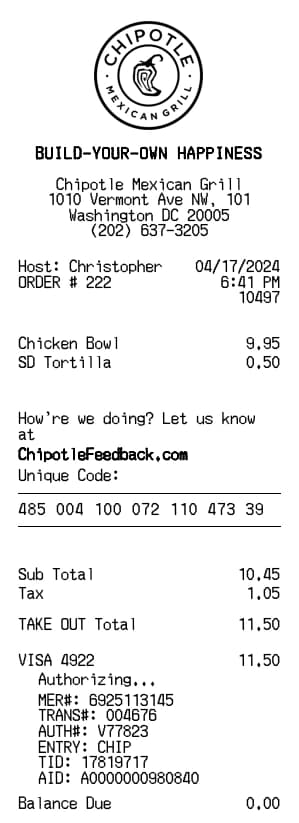 Recibo de Chipotle