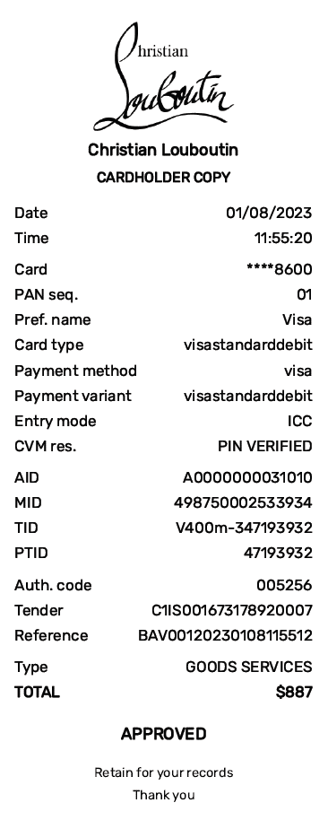 Christian Louboutin Receipt