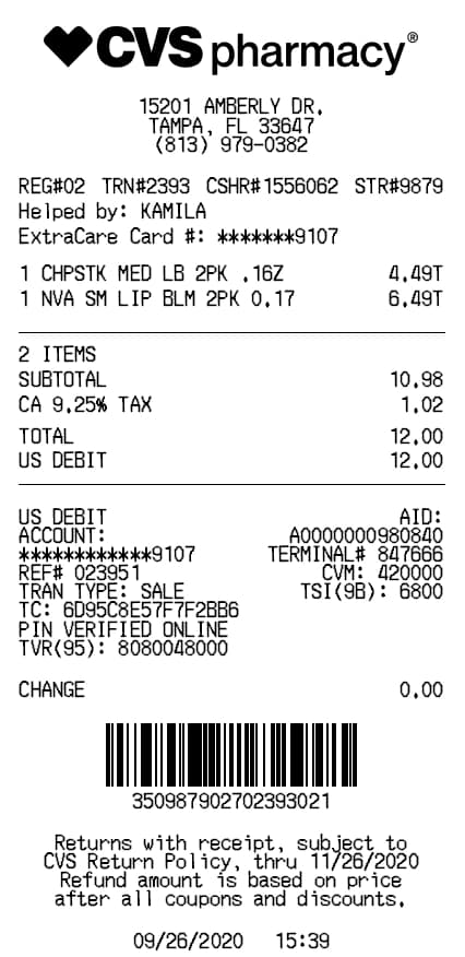 Recibo de CVS Pharmacy