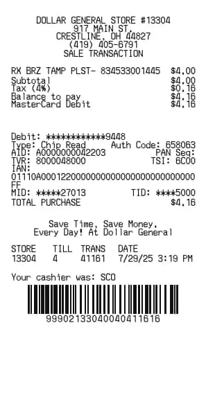 Dollar General Receipt Generator