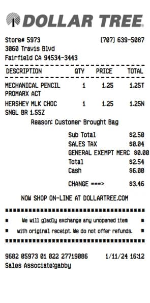 Dollar Tree Receipt Generator