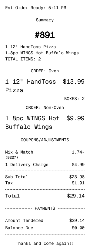 Dominos Receipt