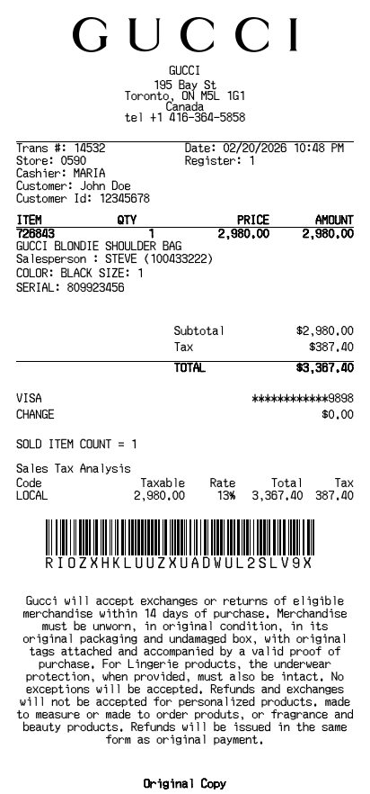 Gucci Receipt