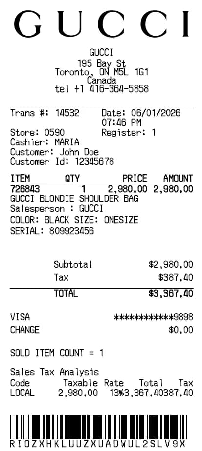 Recibo de Gucci