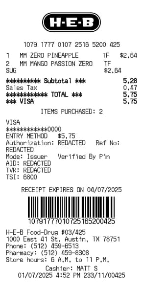H-E-B Receipt Generator