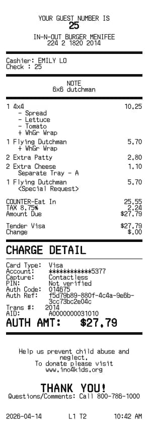 In-N-Out Receipt Generator