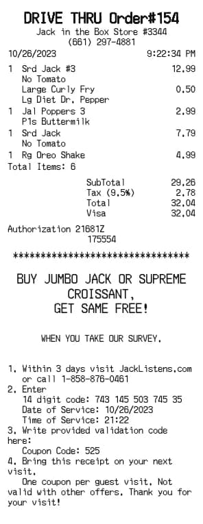 Jack in the Box Receipt Generator
