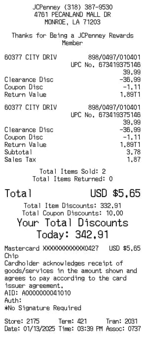 JCPenney Receipt Generator