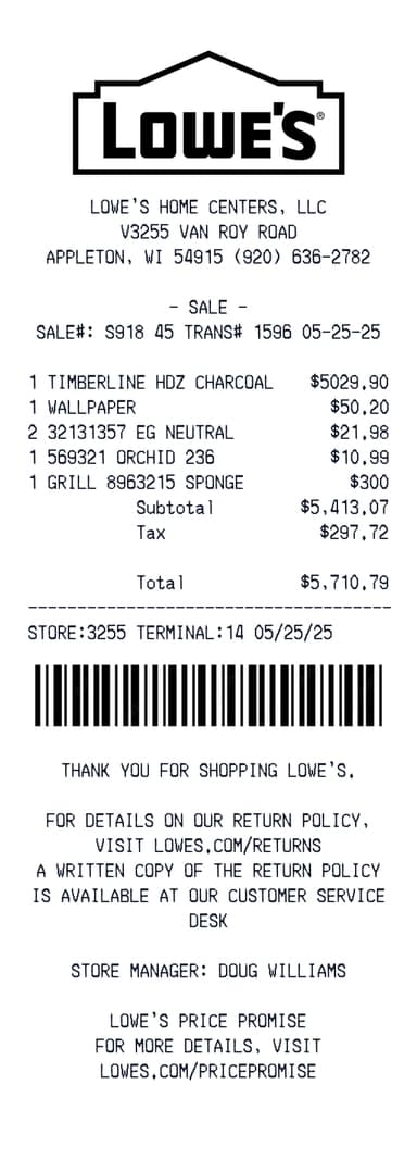 Lowes Receipt