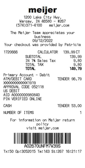 Meijer Receipt Generator