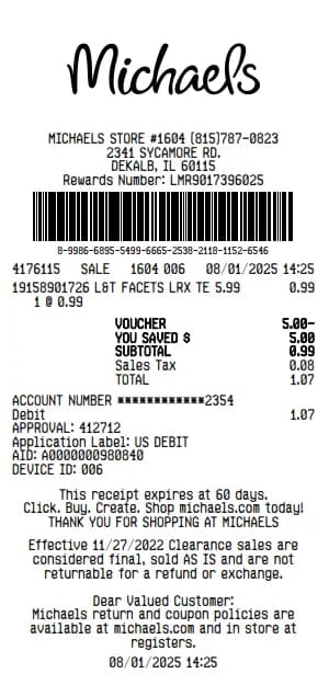 Michaels Receipt Generator
