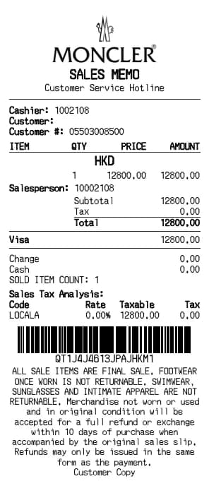 Moncler Receipt Generator
