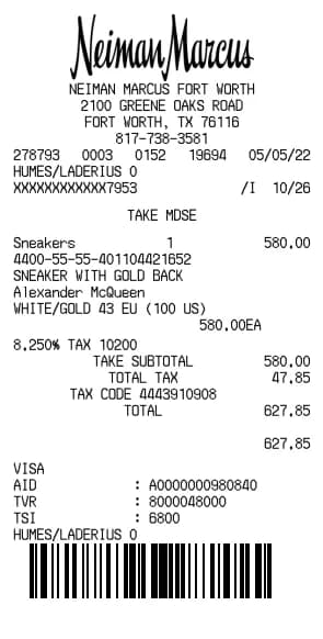 Neiman Marcus Receipt Generator