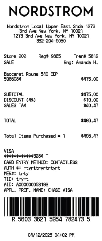 Recibo de Nordstrom