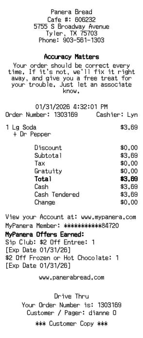 Panera Bread Receipt Generator