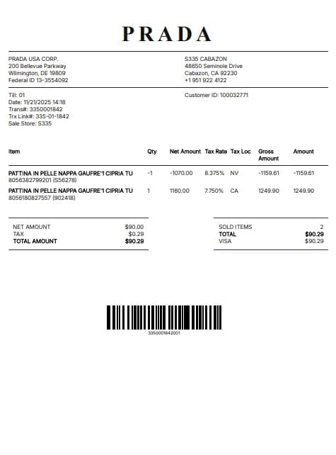 Prada Receipt Generator