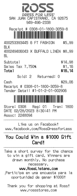 Ross Receipt Generator