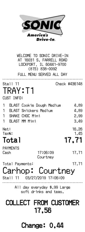 Sonic Drive-In Receipt Generator