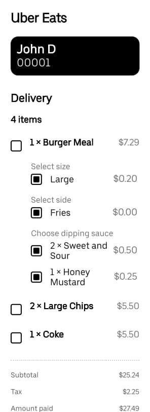 Recibo de Uber Eats