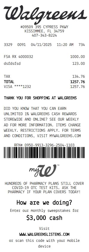 Recibo de Walgreens