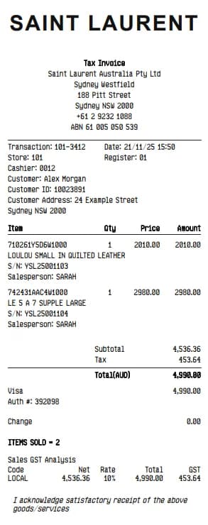 YSL Receipt Generator
